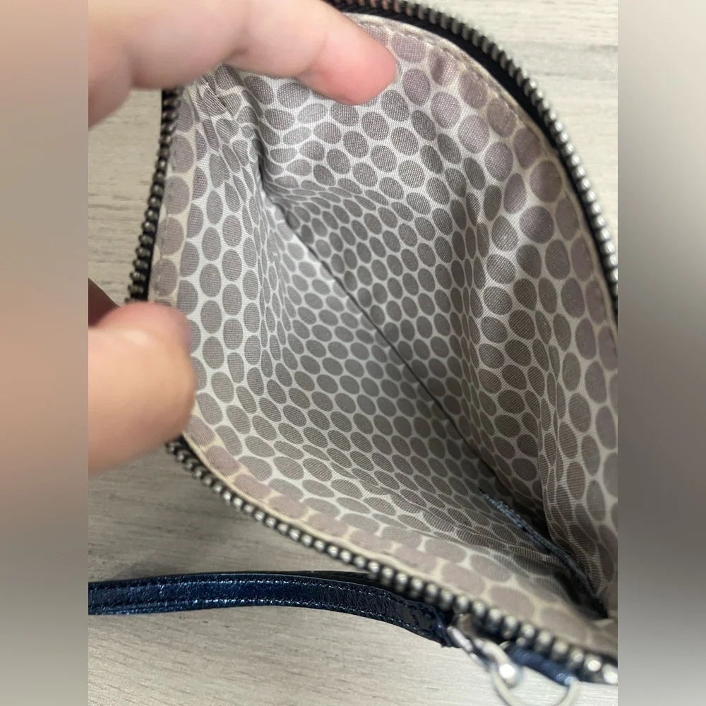 Brighton | Blue Metallic Triple Zipper Wristlet Pouch